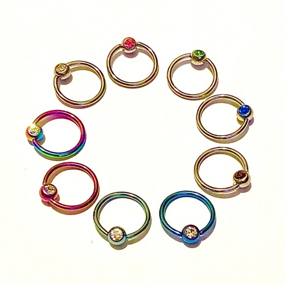 Captive Bead Ring Hoop 16g 10mm 3/8" Gem Lip Nose - Picture 2 of 6